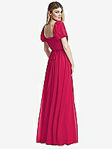 Rear View Thumbnail - Vivid Pink Regency Empire Waist Puff Sleeve Chiffon Maxi Dress