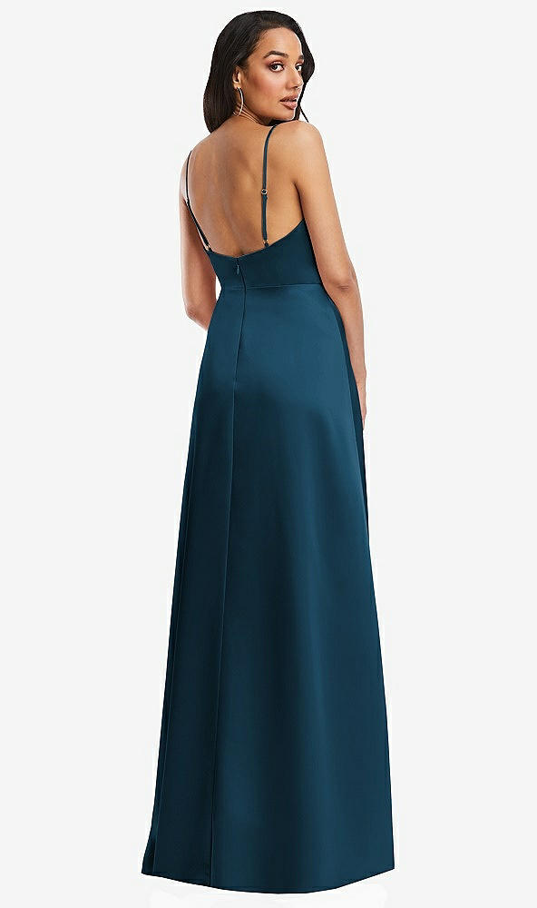 Back View - Atlantic Blue Adjustable Strap Faux Wrap Maxi Dress with Covered Button Details
