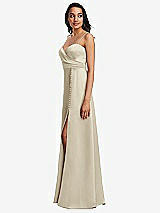 Side View Thumbnail - Champagne Adjustable Strap Faux Wrap Maxi Dress with Covered Button Details