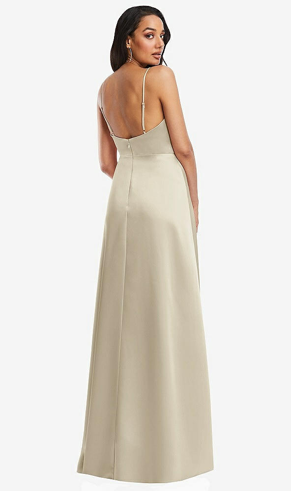 Back View - Champagne Adjustable Strap Faux Wrap Maxi Dress with Covered Button Details