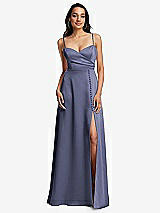 Front View Thumbnail - French Blue Adjustable Strap Faux Wrap Maxi Dress with Covered Button Details