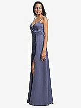 Side View Thumbnail - French Blue Adjustable Strap Faux Wrap Maxi Dress with Covered Button Details