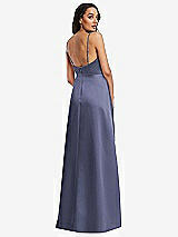 Rear View Thumbnail - French Blue Adjustable Strap Faux Wrap Maxi Dress with Covered Button Details