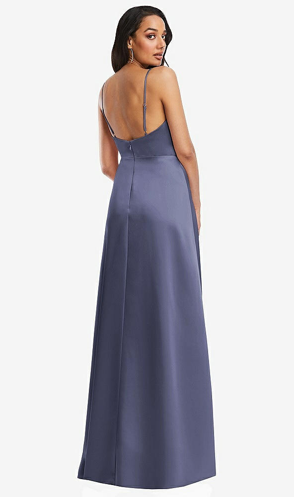 Back View - French Blue Adjustable Strap Faux Wrap Maxi Dress with Covered Button Details