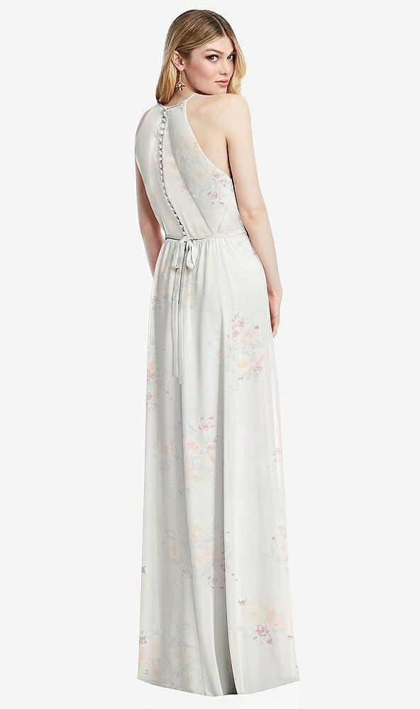 Back View - Spring Fling Illusion Back Halter Maxi Dress with Covered Button Detail