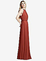 Side View Thumbnail - Amber Sunset Illusion Back Halter Maxi Dress with Covered Button Detail