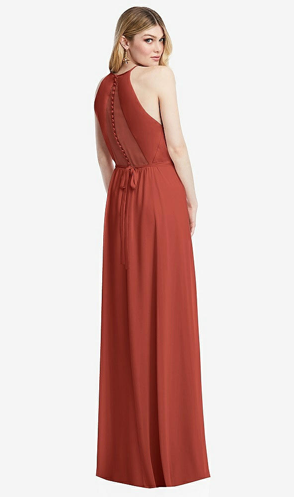 Back View - Amber Sunset Illusion Back Halter Maxi Dress with Covered Button Detail