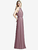 Side View Thumbnail - Dusty Rose Illusion Back Halter Maxi Dress with Covered Button Detail