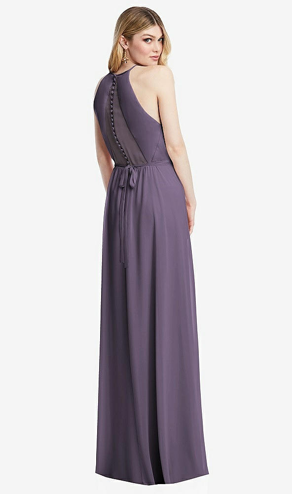 Back View - Lavender Illusion Back Halter Maxi Dress with Covered Button Detail