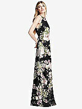 Side View Thumbnail - Noir Garden Illusion Back Halter Maxi Dress with Covered Button Detail