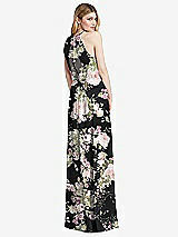 Rear View Thumbnail - Noir Garden Illusion Back Halter Maxi Dress with Covered Button Detail