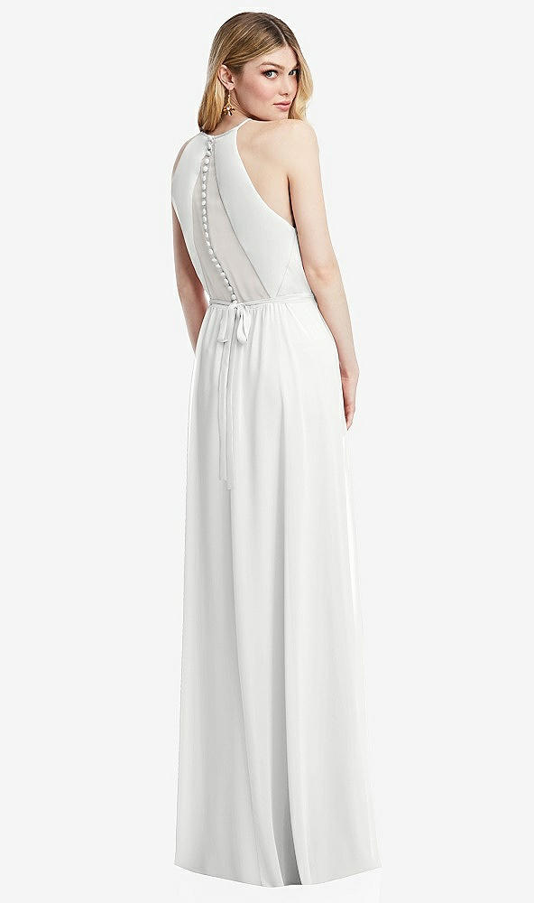 Back View - White Illusion Back Halter Maxi Dress with Covered Button Detail