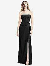 Alt View 1 Thumbnail - Black Strapless Pleated Faux Wrap Trumpet Gown with Front Slit