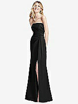 Alt View 2 Thumbnail - Black Strapless Pleated Faux Wrap Trumpet Gown with Front Slit