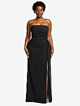 Front View Thumbnail - Black Strapless Pleated Faux Wrap Trumpet Gown with Front Slit