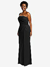 Side View Thumbnail - Black Strapless Pleated Faux Wrap Trumpet Gown with Front Slit