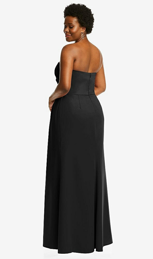 Back View - Black Strapless Pleated Faux Wrap Trumpet Gown with Front Slit