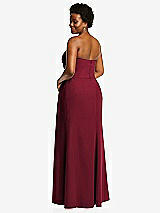 Rear View Thumbnail - Burgundy Strapless Pleated Faux Wrap Trumpet Gown with Front Slit
