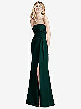 Alt View 2 Thumbnail - Evergreen Strapless Pleated Faux Wrap Trumpet Gown with Front Slit