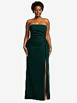 Front View Thumbnail - Evergreen Strapless Pleated Faux Wrap Trumpet Gown with Front Slit