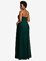 Rear View Thumbnail - Evergreen Strapless Pleated Faux Wrap Trumpet Gown with Front Slit