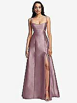 Front View Thumbnail - Dusty Rose Open Neckline Cutout Satin Twill A-Line Gown with Pockets