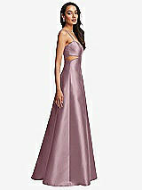 Side View Thumbnail - Dusty Rose Open Neckline Cutout Satin Twill A-Line Gown with Pockets