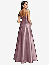 Rear View Thumbnail - Dusty Rose Open Neckline Cutout Satin Twill A-Line Gown with Pockets