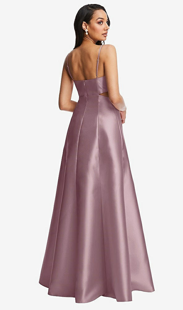 Back View - Dusty Rose Open Neckline Cutout Satin Twill A-Line Gown with Pockets