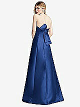 Front View Thumbnail - Classic Blue Strapless A-line Satin Gown with Modern Bow Detail