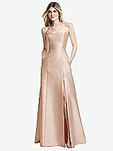 Rear View Thumbnail - Cameo Strapless A-line Satin Gown with Modern Bow Detail