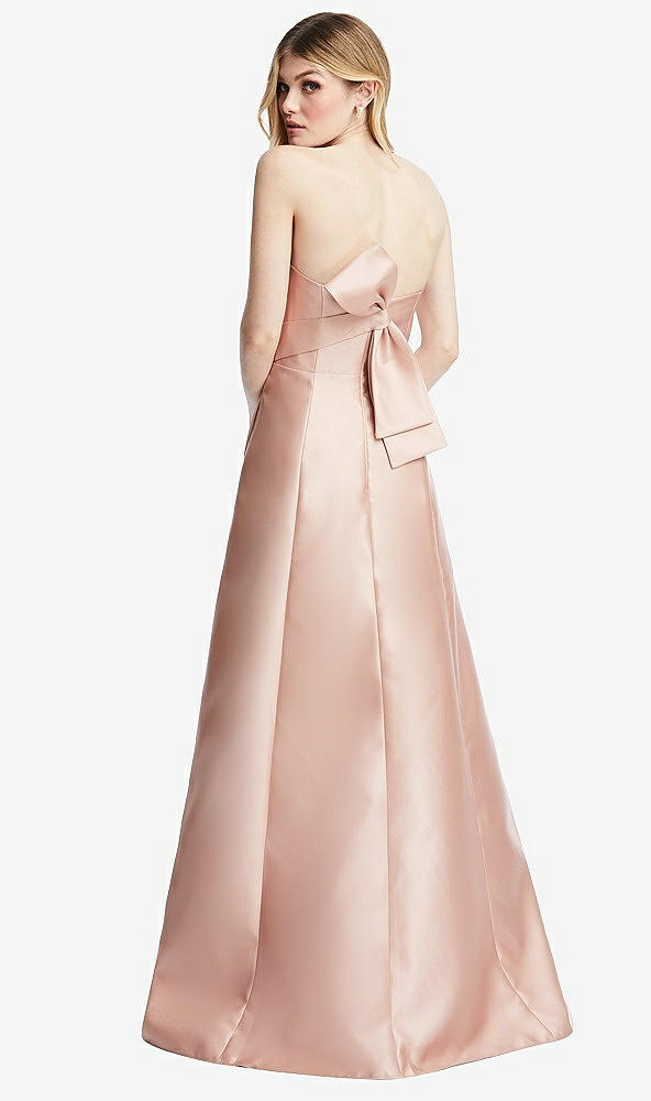 Front View - French Blue Strapless A-line Satin Gown with Modern Bow Detail