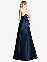 Front View Thumbnail - Midnight Navy Strapless A-line Satin Gown with Modern Bow Detail