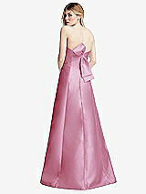 Front View Thumbnail - Powder Pink Strapless A-line Satin Gown with Modern Bow Detail