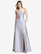 Rear View Thumbnail - Silver Dove Strapless A-line Satin Gown with Modern Bow Detail