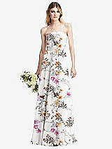 Alt View 1 Thumbnail - Butterfly Botanica Ivory Shirred Bodice Strapless Chiffon Maxi Dress with Optional Straps