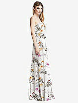 Side View Thumbnail - Butterfly Botanica Ivory Shirred Bodice Strapless Chiffon Maxi Dress with Optional Straps