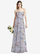 Alt View 1 Thumbnail - Butterfly Botanica Silver Dove Shirred Bodice Strapless Chiffon Maxi Dress with Optional Straps