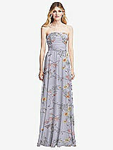 Front View Thumbnail - Butterfly Botanica Silver Dove Shirred Bodice Strapless Chiffon Maxi Dress with Optional Straps
