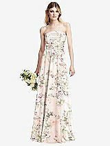 Alt View 1 Thumbnail - Blush Garden Shirred Bodice Strapless Chiffon Maxi Dress with Optional Straps