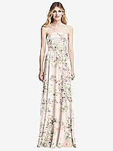 Front View Thumbnail - Blush Garden Shirred Bodice Strapless Chiffon Maxi Dress with Optional Straps