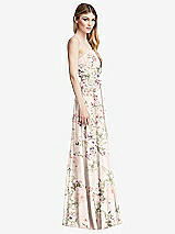 Side View Thumbnail - Blush Garden Shirred Bodice Strapless Chiffon Maxi Dress with Optional Straps