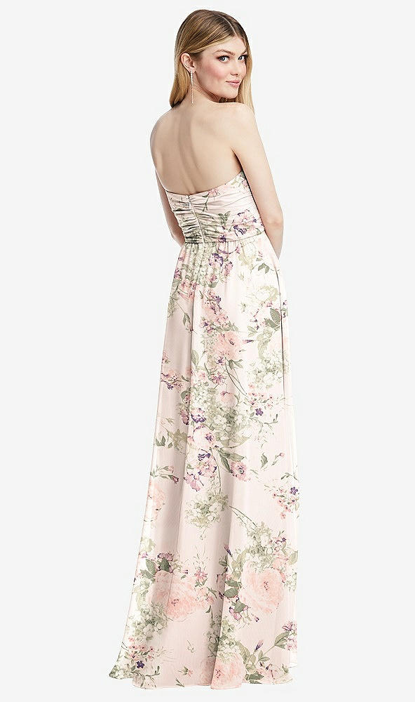 Back View - Blush Garden Shirred Bodice Strapless Chiffon Maxi Dress with Optional Straps