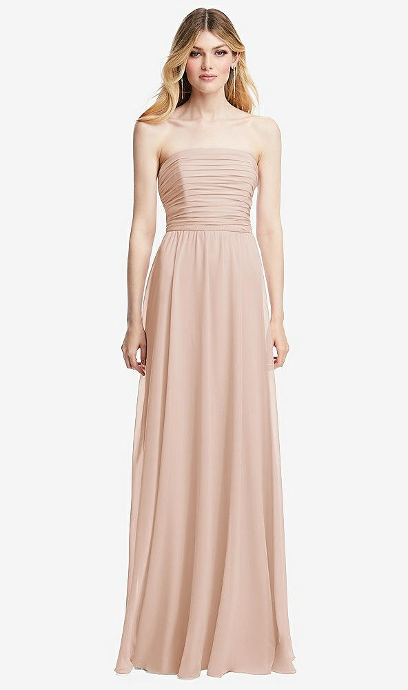 Front View - Cameo Shirred Bodice Strapless Chiffon Maxi Dress with Optional Straps