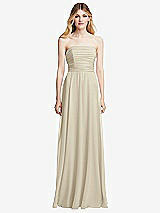 Front View Thumbnail - Champagne Shirred Bodice Strapless Chiffon Maxi Dress with Optional Straps