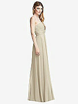 Side View Thumbnail - Champagne Shirred Bodice Strapless Chiffon Maxi Dress with Optional Straps