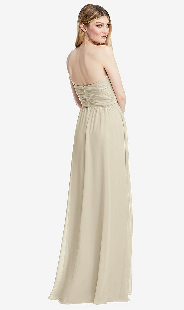 Back View - Champagne Shirred Bodice Strapless Chiffon Maxi Dress with Optional Straps