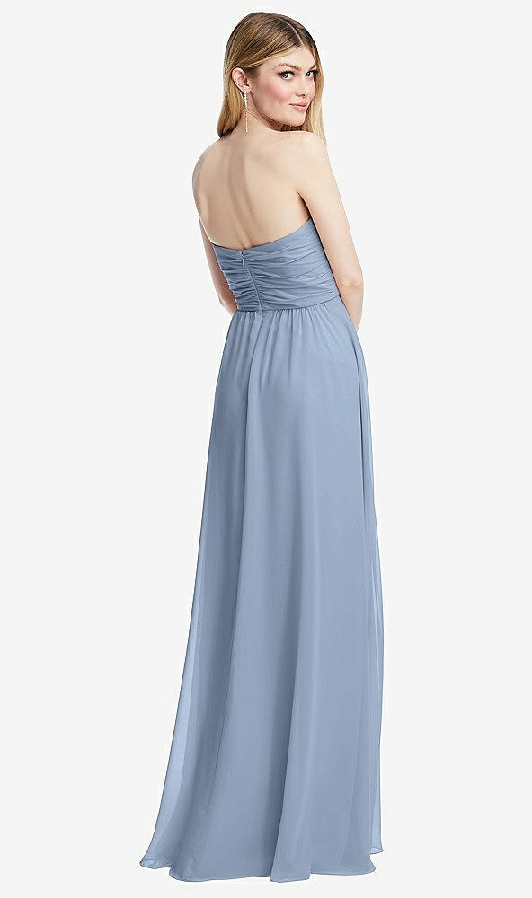 Back View - Cloudy Shirred Bodice Strapless Chiffon Maxi Dress with Optional Straps