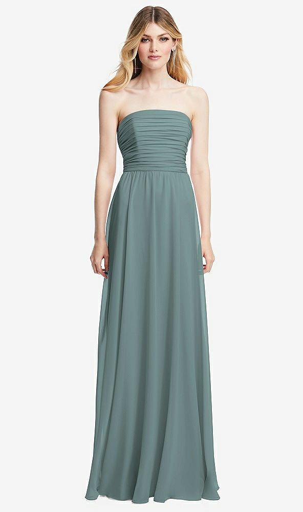 Front View - Icelandic Shirred Bodice Strapless Chiffon Maxi Dress with Optional Straps