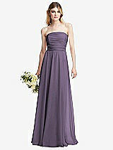 Alt View 1 Thumbnail - Lavender Shirred Bodice Strapless Chiffon Maxi Dress with Optional Straps
